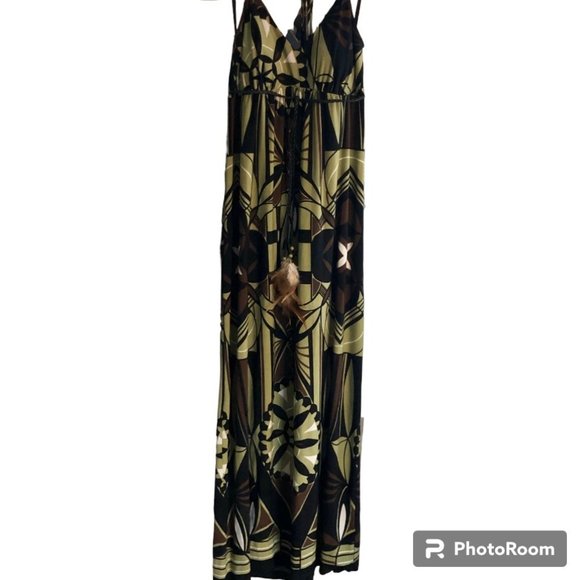 Saint Tropez West Dresses & Skirts - Saint Tropez West Boho Y2K Beach Halter Maxi Dress Green Feather Accent Womens 8